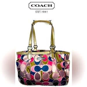 Coach Signature Scarf Sateen Gold Trim Satin Handbag/Tote C1257 F19464